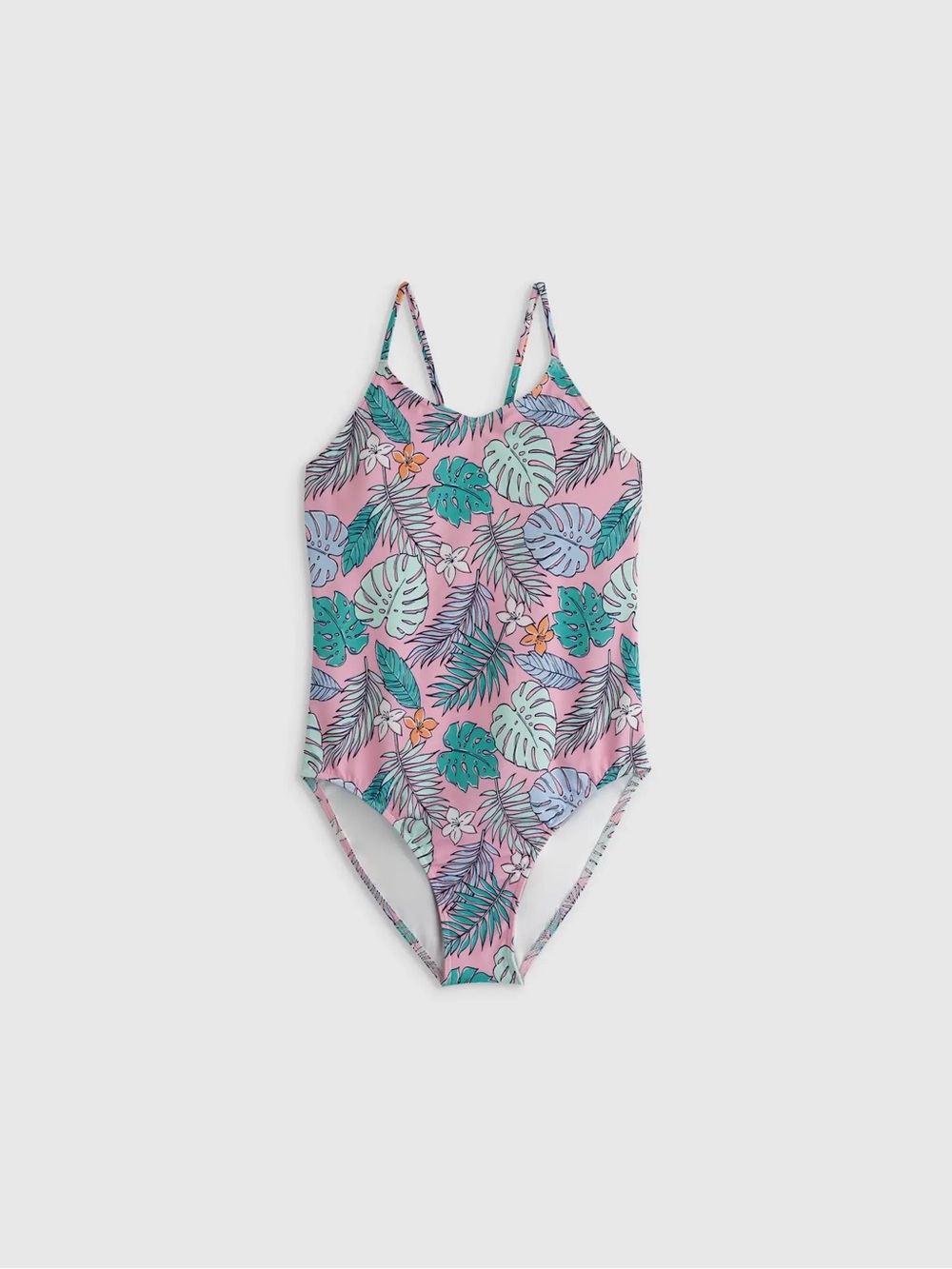 NWT QUINCE One-Piece Swimsuit Girls Size 12 Palm 8073